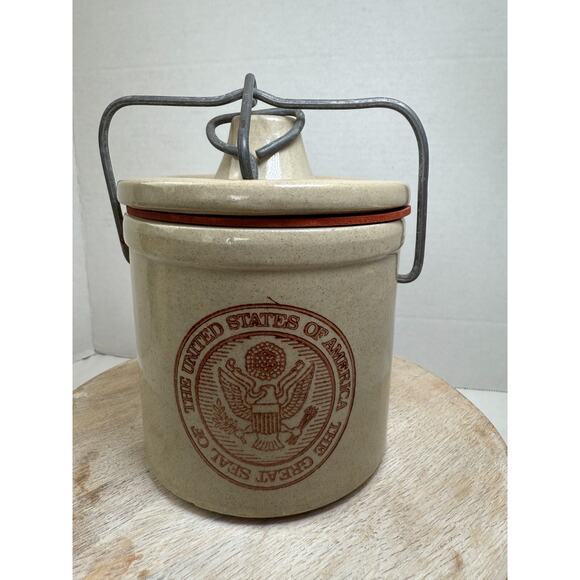 Great States Other - Stoneware Butter Cheese Crock The Great Seal the United States America VTG *READ